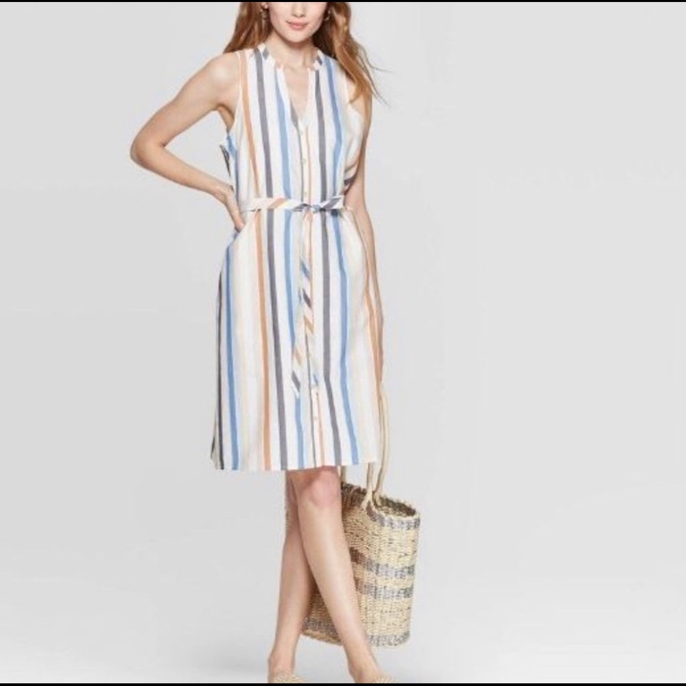 NWT Striped Sleeveless Shirt Dress w/ Pockets